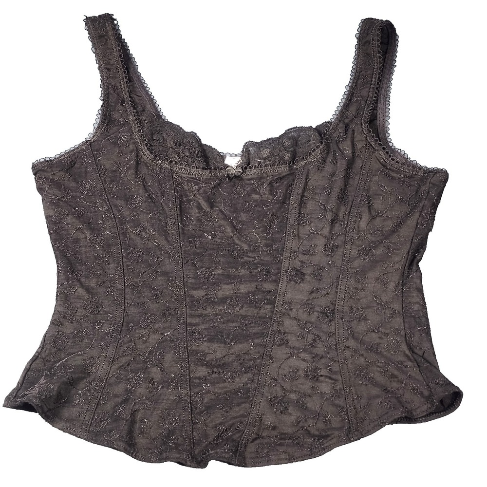 ARIANNE Women's Lace Trim Cami Corset Style Black Size M Whimsygoth Grunge Y2K